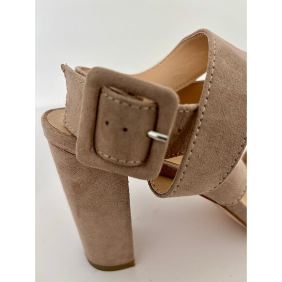Taupe Faux Suede Sandals 10 Strappy Block Heel Ankle Wrap Quiet Luxury Boho Glam - Picture 14 of 14